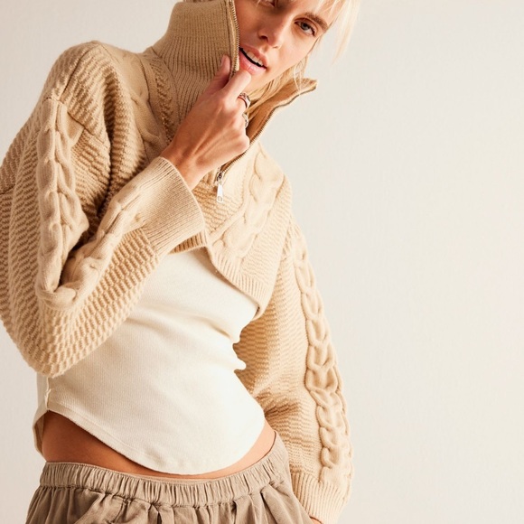Free People Quarter Zip Cable Bolero - Picture 2 of 6